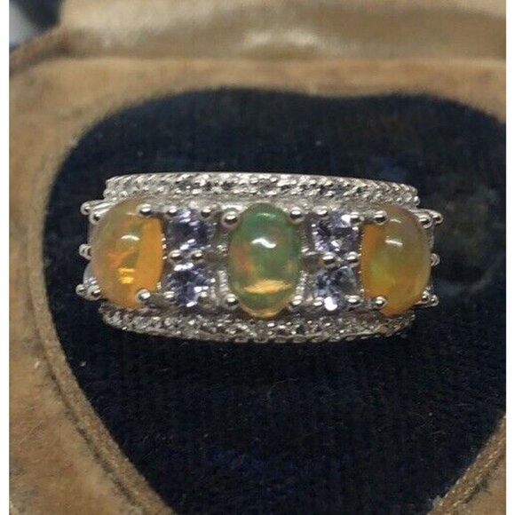 Vintage Tanzanite and Opal Sterling Silver Ring 925 Size 5 - Picture 7 of 8